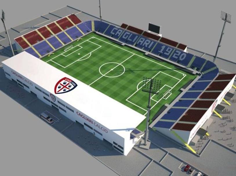 Il rendering del nuovo stadio del Cagliari. Capienza di 16.233 spettatori, che saranno distanti al massimo 7 metri dal campo. 